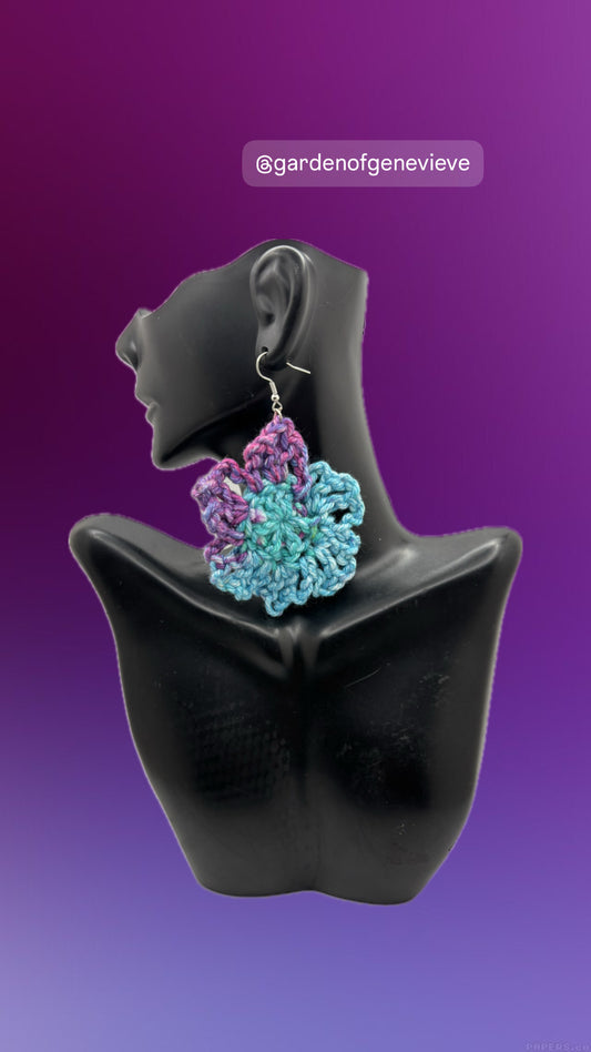 Azure Amethyst Flower Crochet Earrings